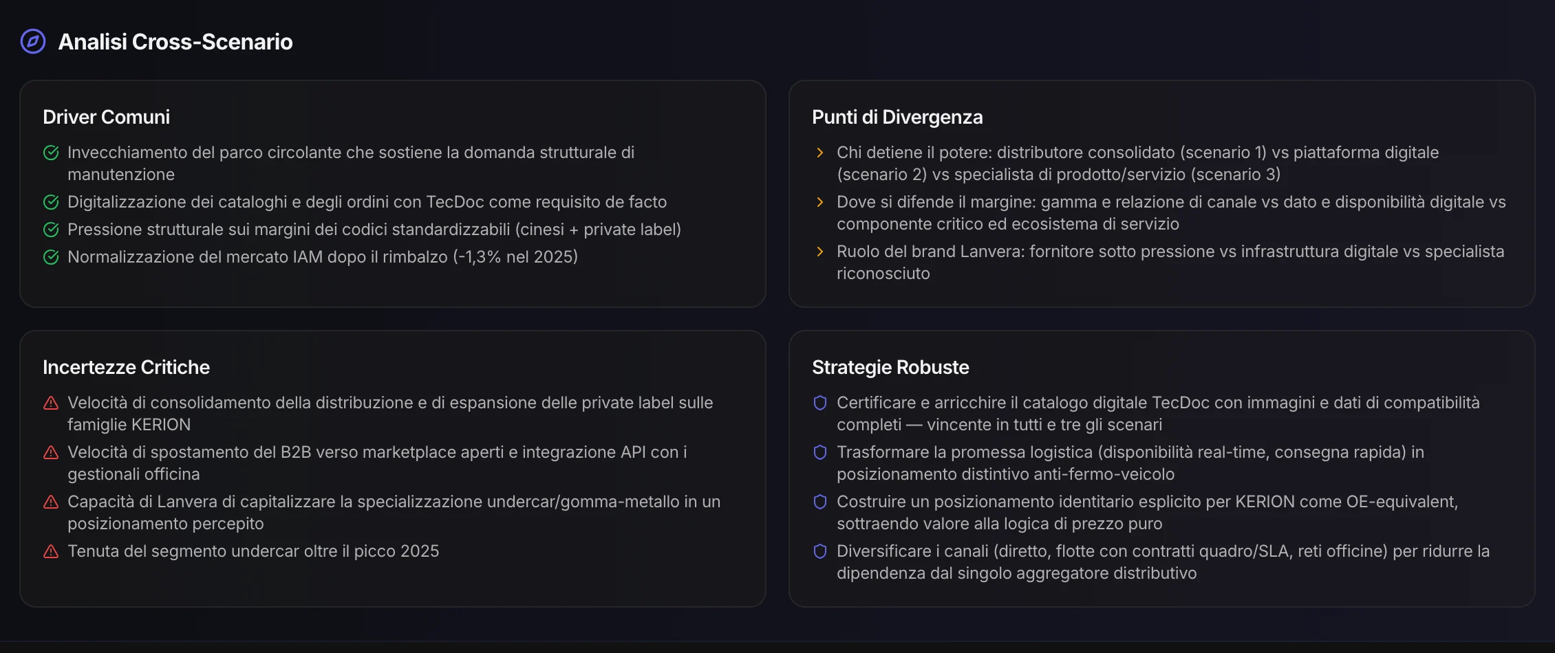 L'analisi incrociata dei tre scenari e le strategie robuste