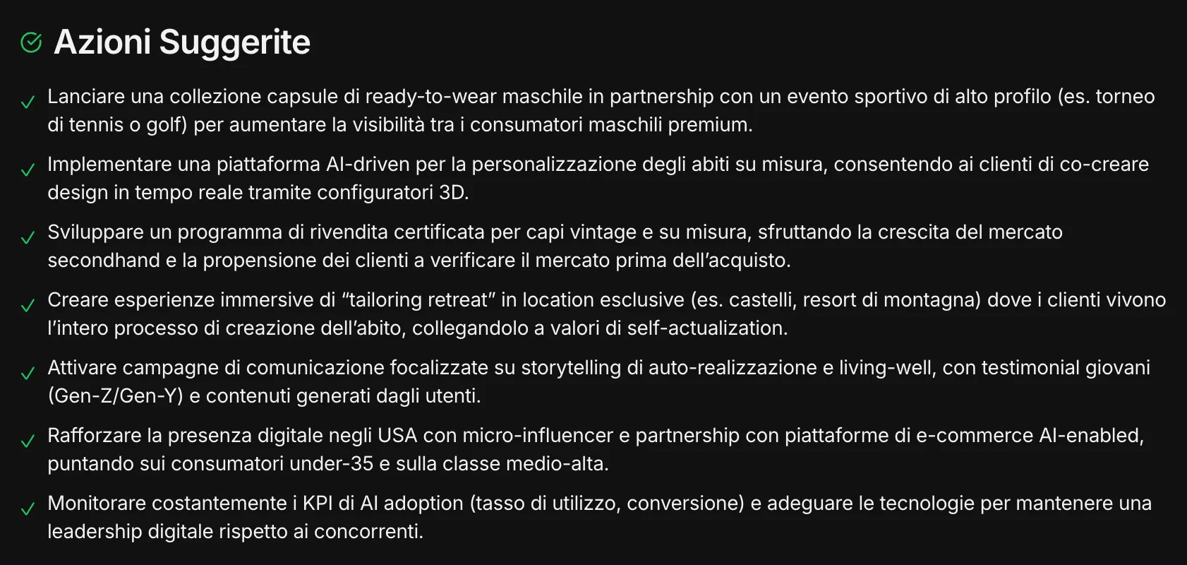 Le azioni suggerite per il brand