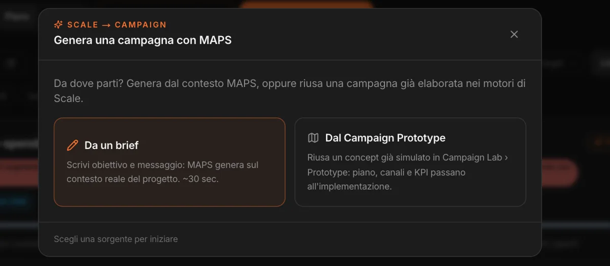 Genera con MAPS: da un brief o dal Campaign Prototype