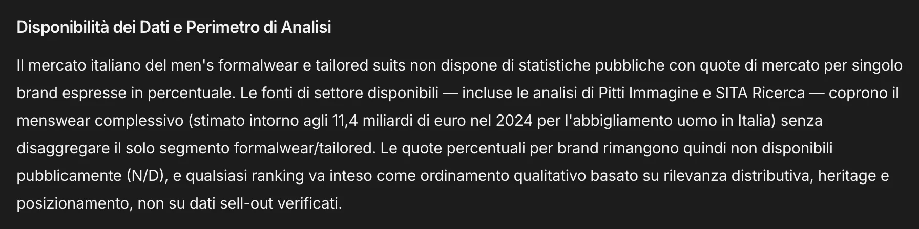 Quando i dati non sono pubblici, MAPS lo dichiara