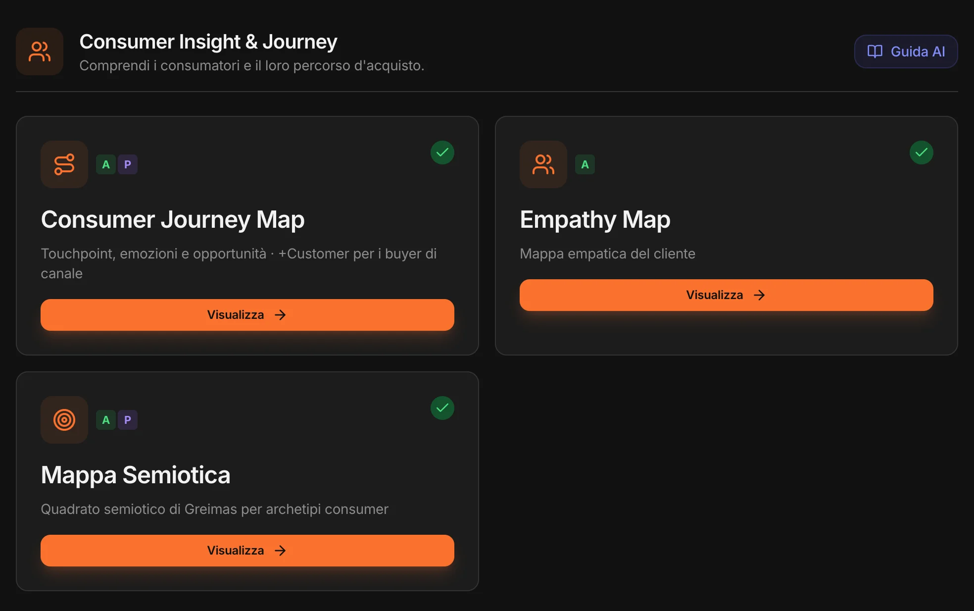 La categoria Consumer Insight & Journey nell'app: i tre strumenti
