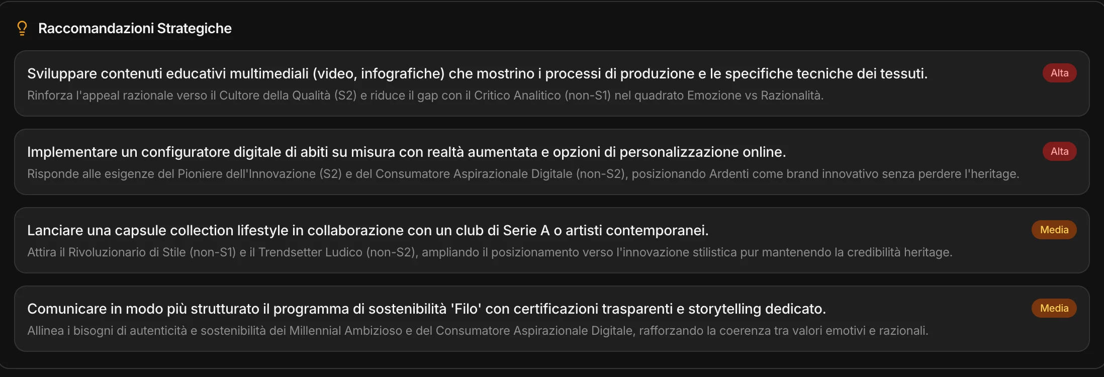 Le raccomandazioni strategiche, con la priorità
