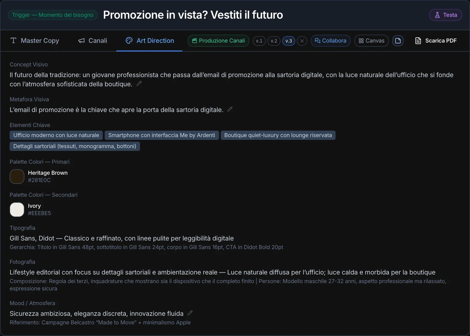 Art Direction: concept visivo, palette, tipografia, fotografia