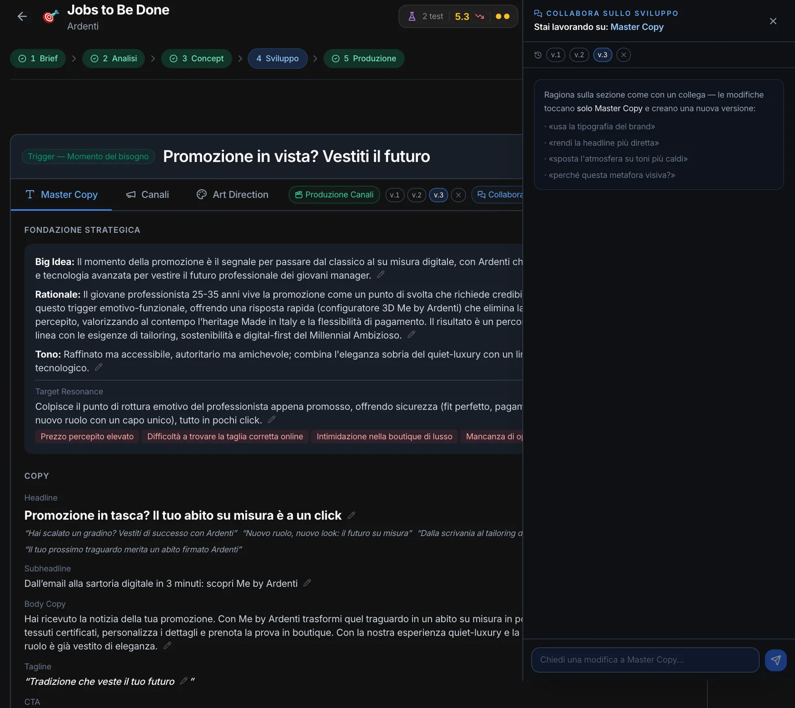 Collabora sullo sviluppo: la chat lavora sulla Master Copy, con le versioni