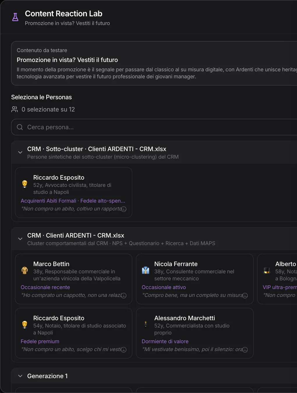Content Reaction Lab: il concept da testare e le personas da scegliere