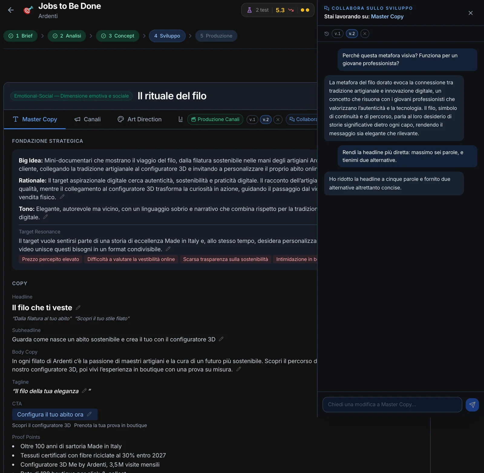 Collabora: la domanda sulla metafora visiva, la headline accorciata, la nuova versione v.2