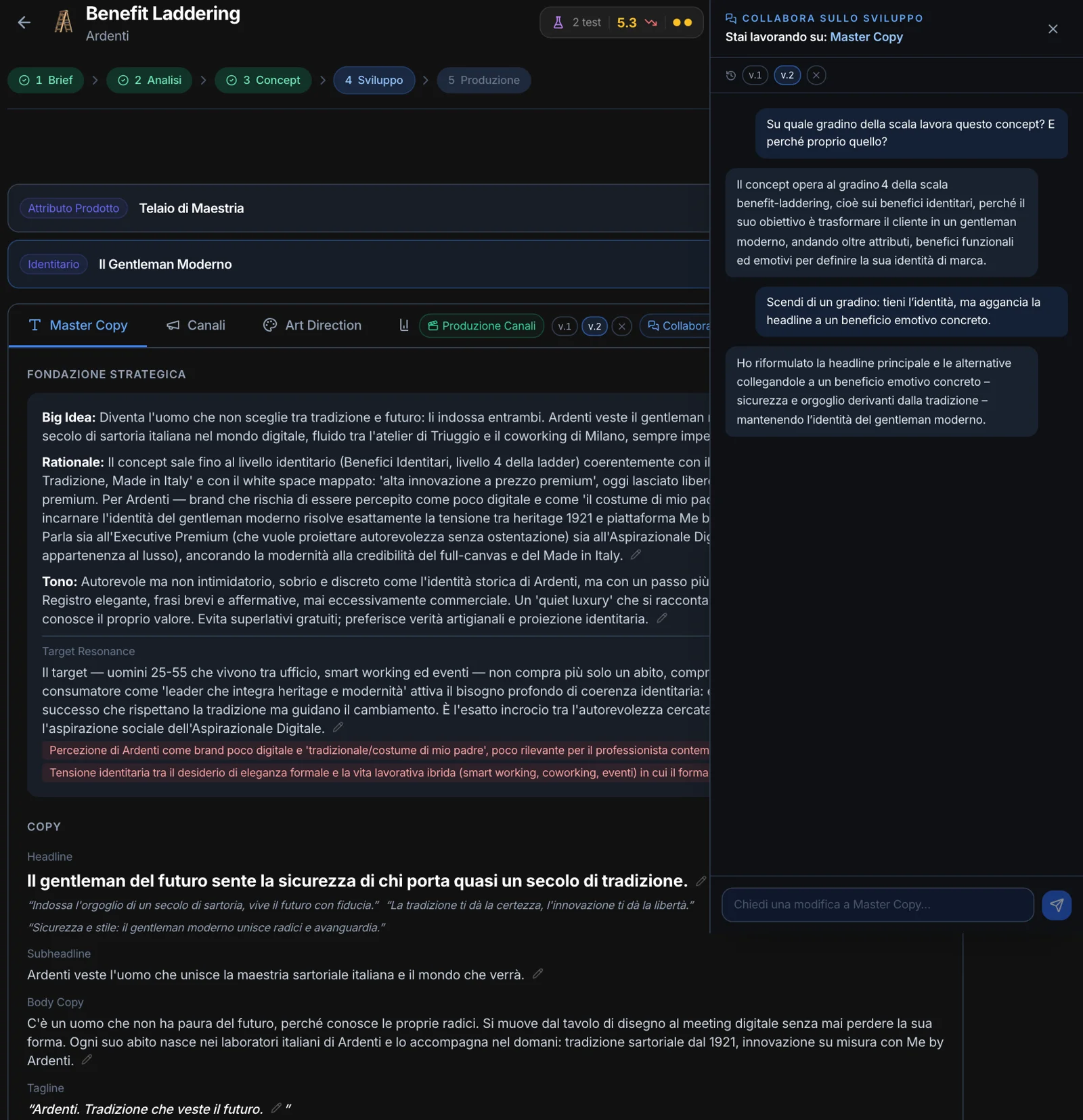 Collabora sulla Master Copy: il gradino del concept e la headline agganciata a un beneficio emotivo