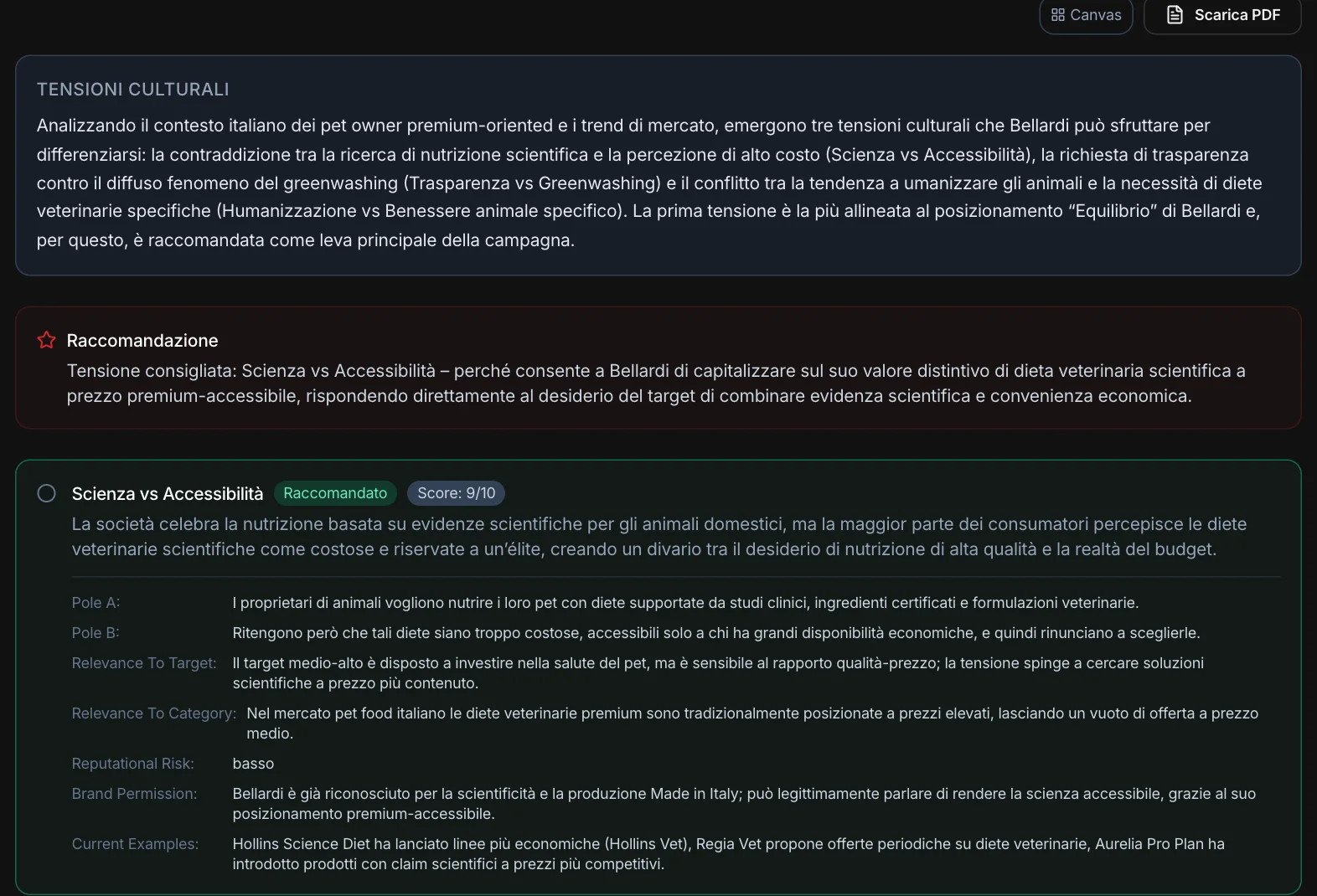 Tensioni culturali: Scienza vs Accessibilità, Trasparenza vs Greenwashing, con poli, rilevanza, rischio e permesso
