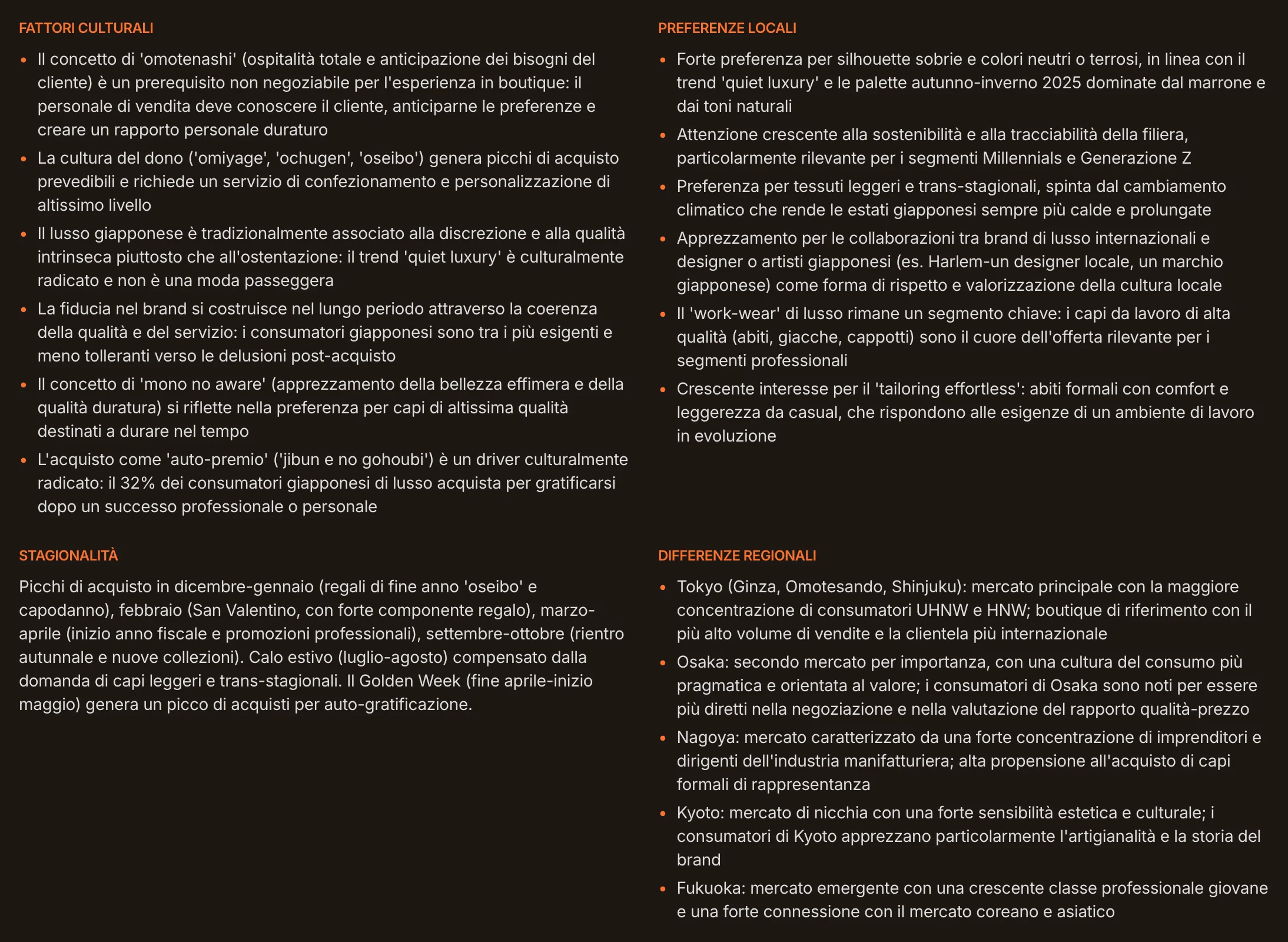 Insight locali sul Giappone: fattori culturali, preferenze, stagionalità, differenze regionali