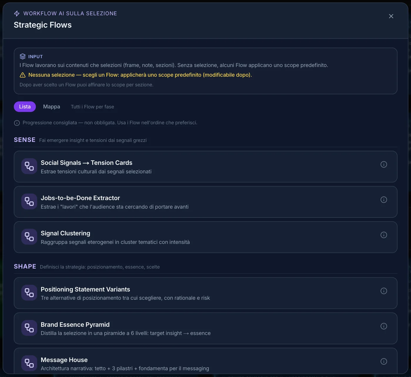 Il launcher dei Flow: Lista o Mappa, le fasi, gli input che servono