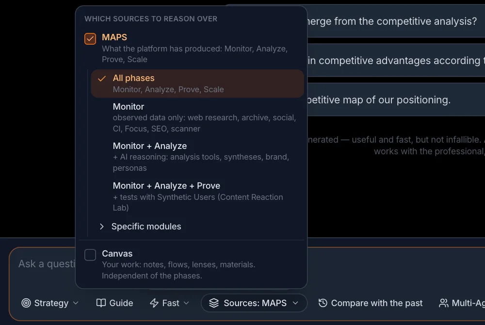 The MAPS chat: choosing the sources to reason on