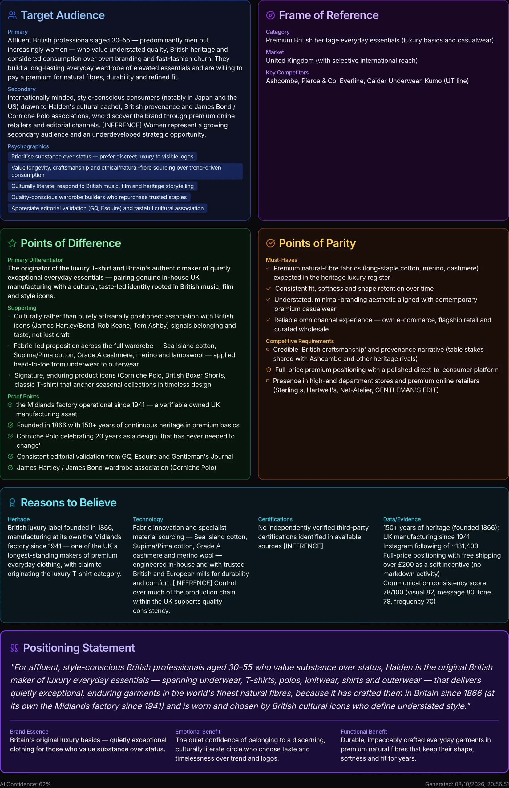 The Brand Positioning Canvas in MAPS: audience, frame of reference, differences, reasons to believe and positioning statement