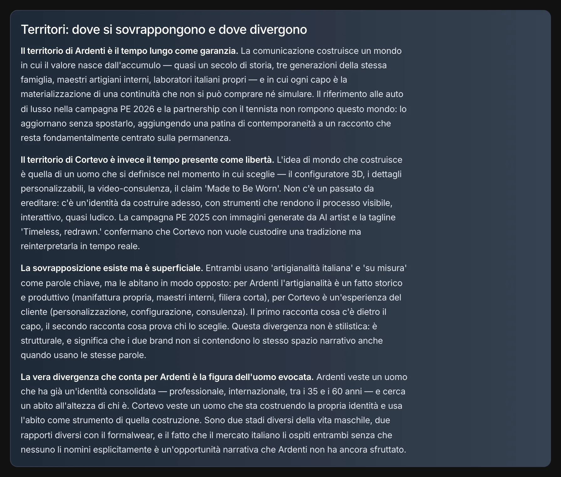 Il confronto: territori, sovrapposizioni, divergenze
