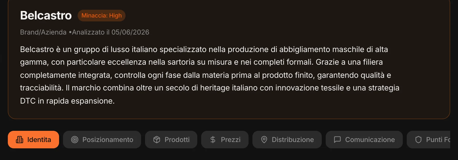 La testata del deep dive con le schede