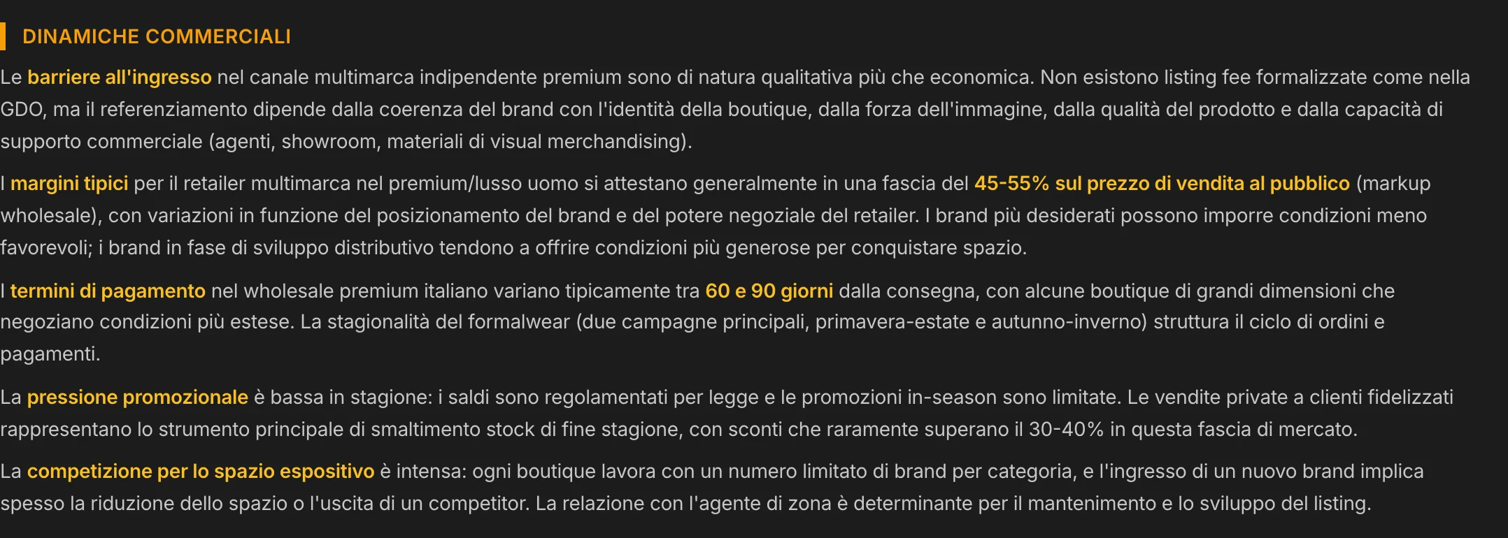 Le dinamiche commerciali del canale