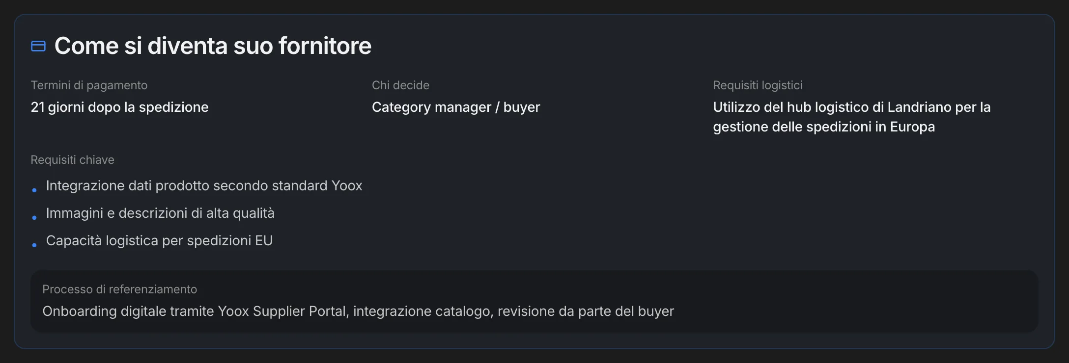 Come si diventa suo fornitore: pagamenti, chi decide, requisiti, referenziamento
