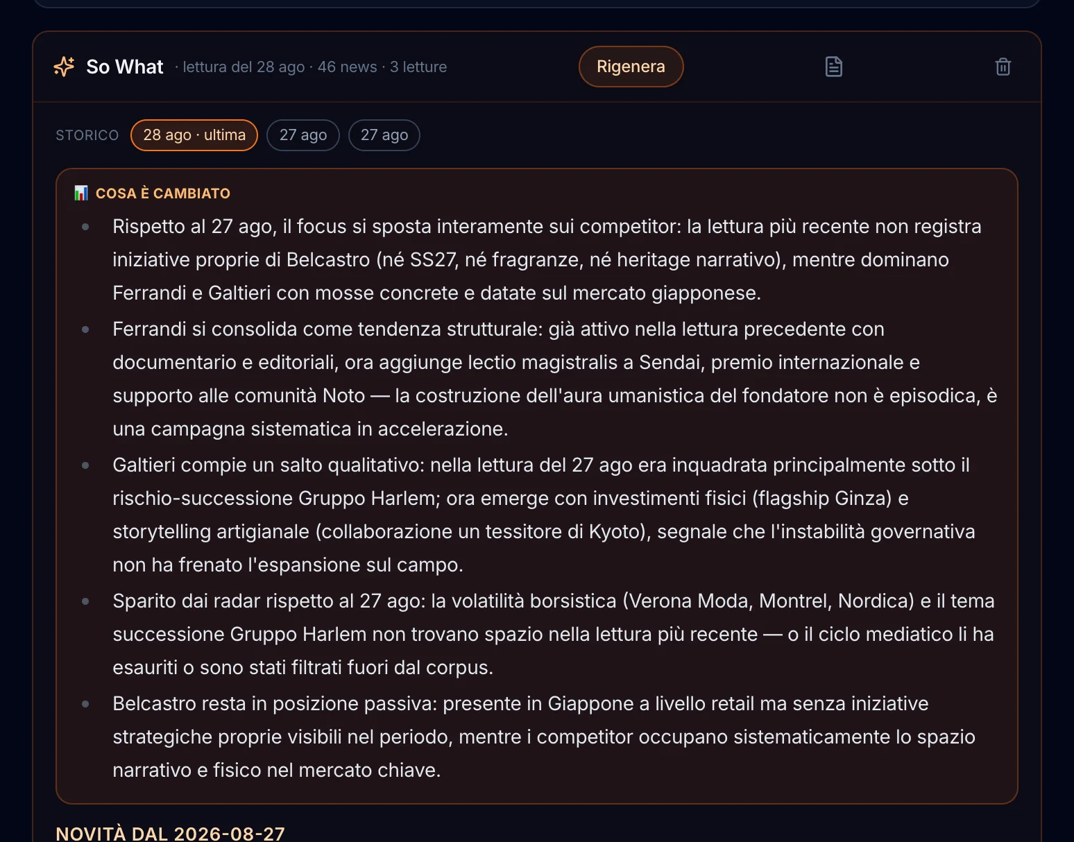 Cosa è cambiato rispetto alla lettura precedente