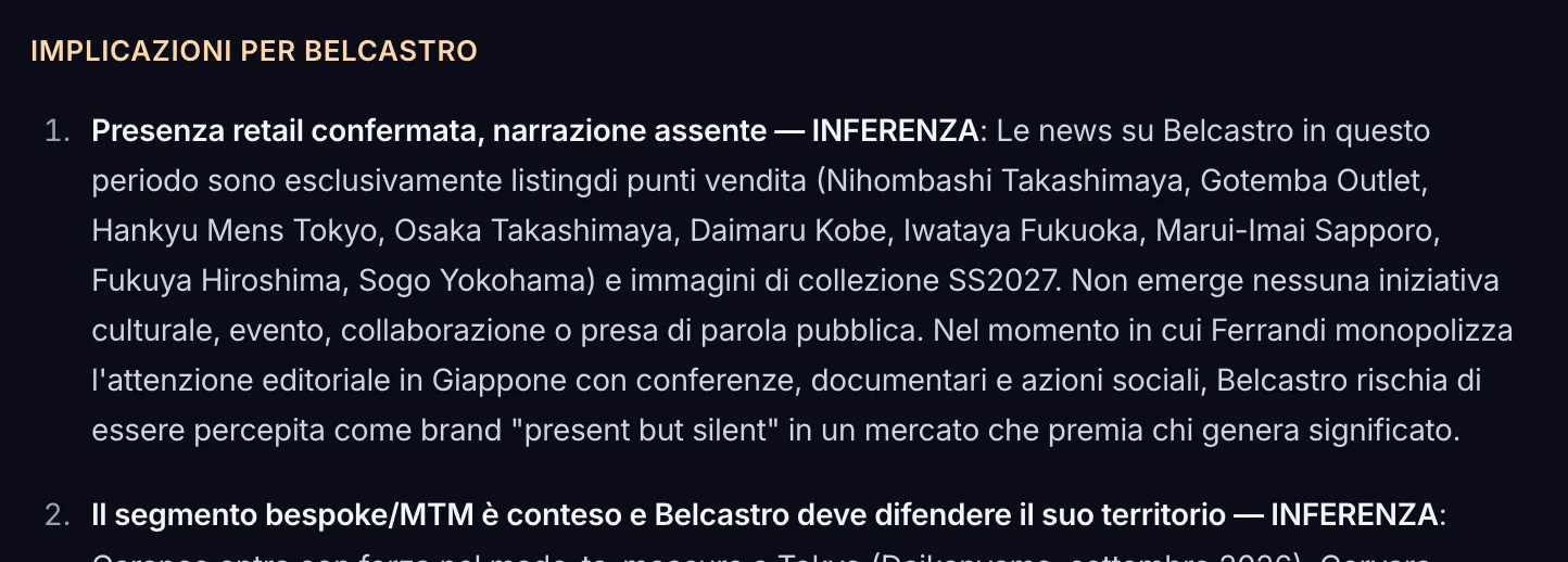 Le implicazioni per il brand, segnate come inferenze
