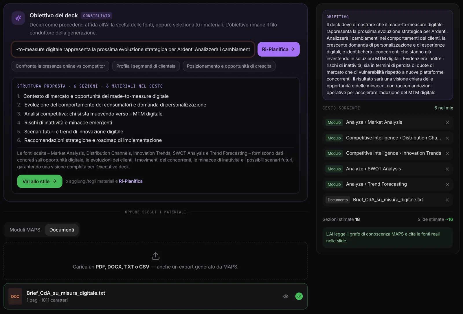 L’obiettivo del deck: il brief riscritto, la struttura proposta, i moduli da usare