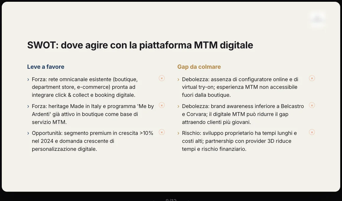La SWOT: le leve a favore e i gap da colmare.