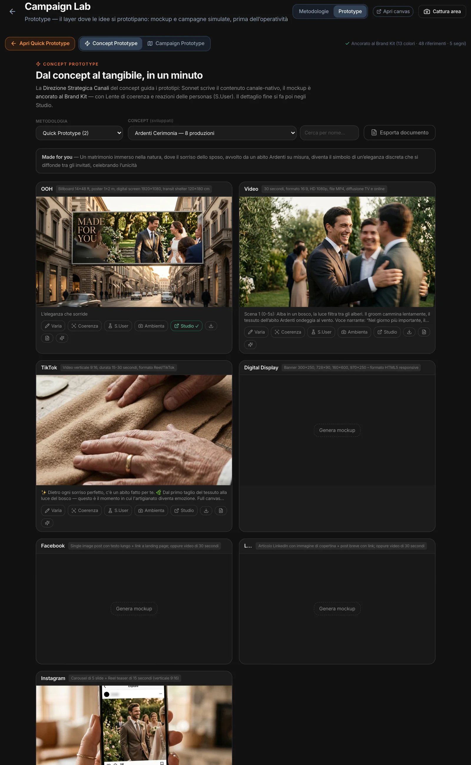 Concept Prototype del Quick Prototype «Cerimonia»: out of home, video, TikTok, Instagram