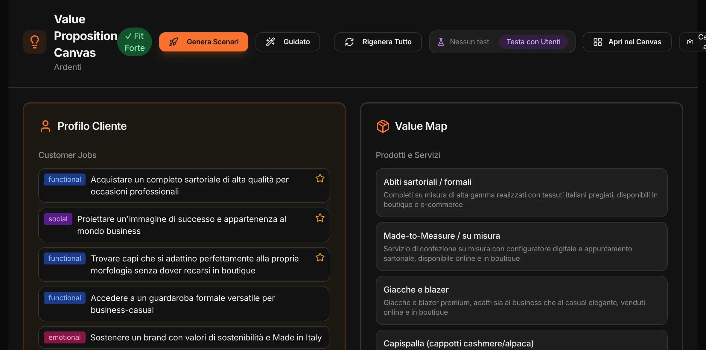 Il Value Proposition Canvas: profilo cliente e value map, con il giudizio sul fit