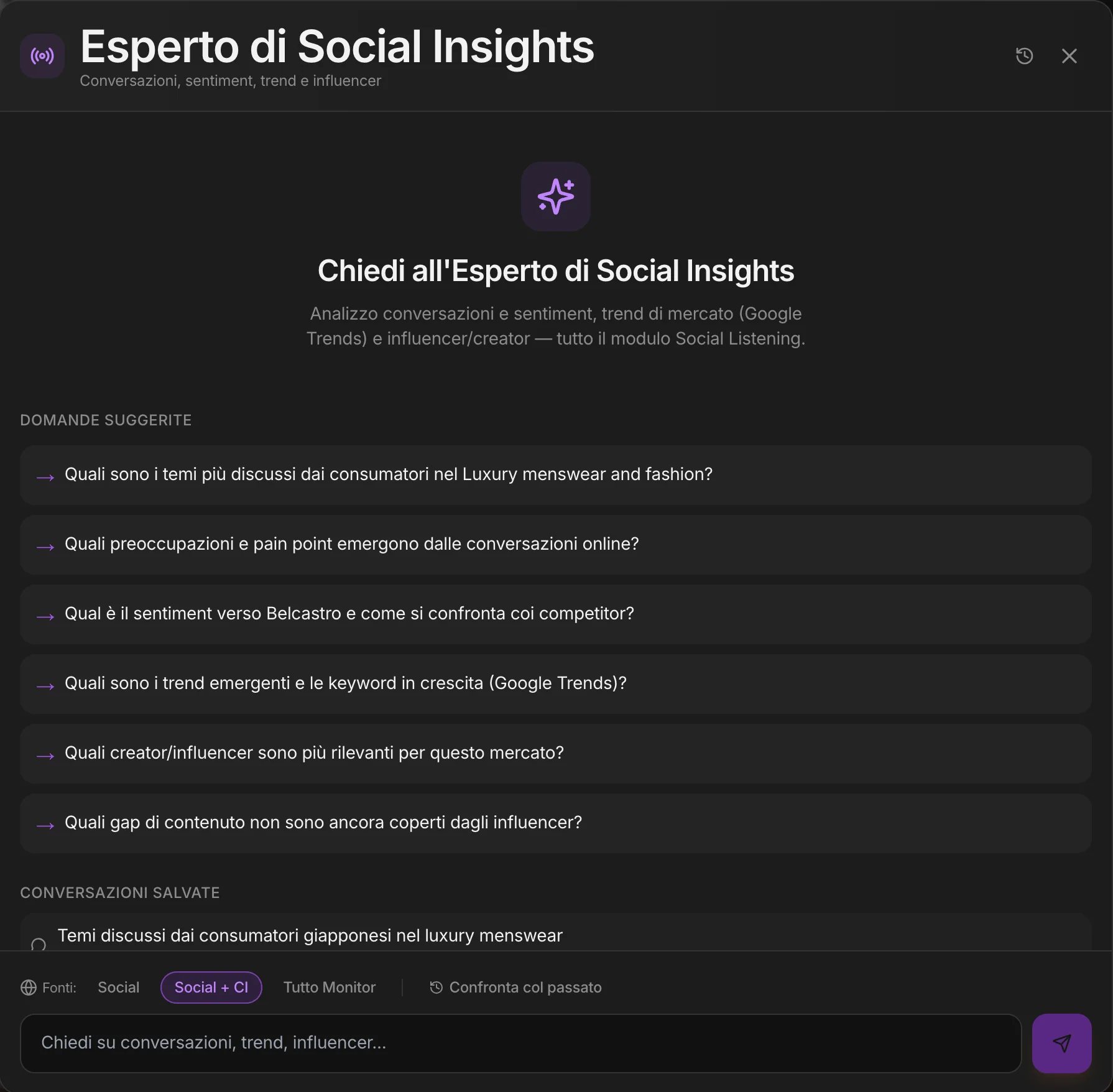 L'Esperto di Social Insights con le domande suggerite