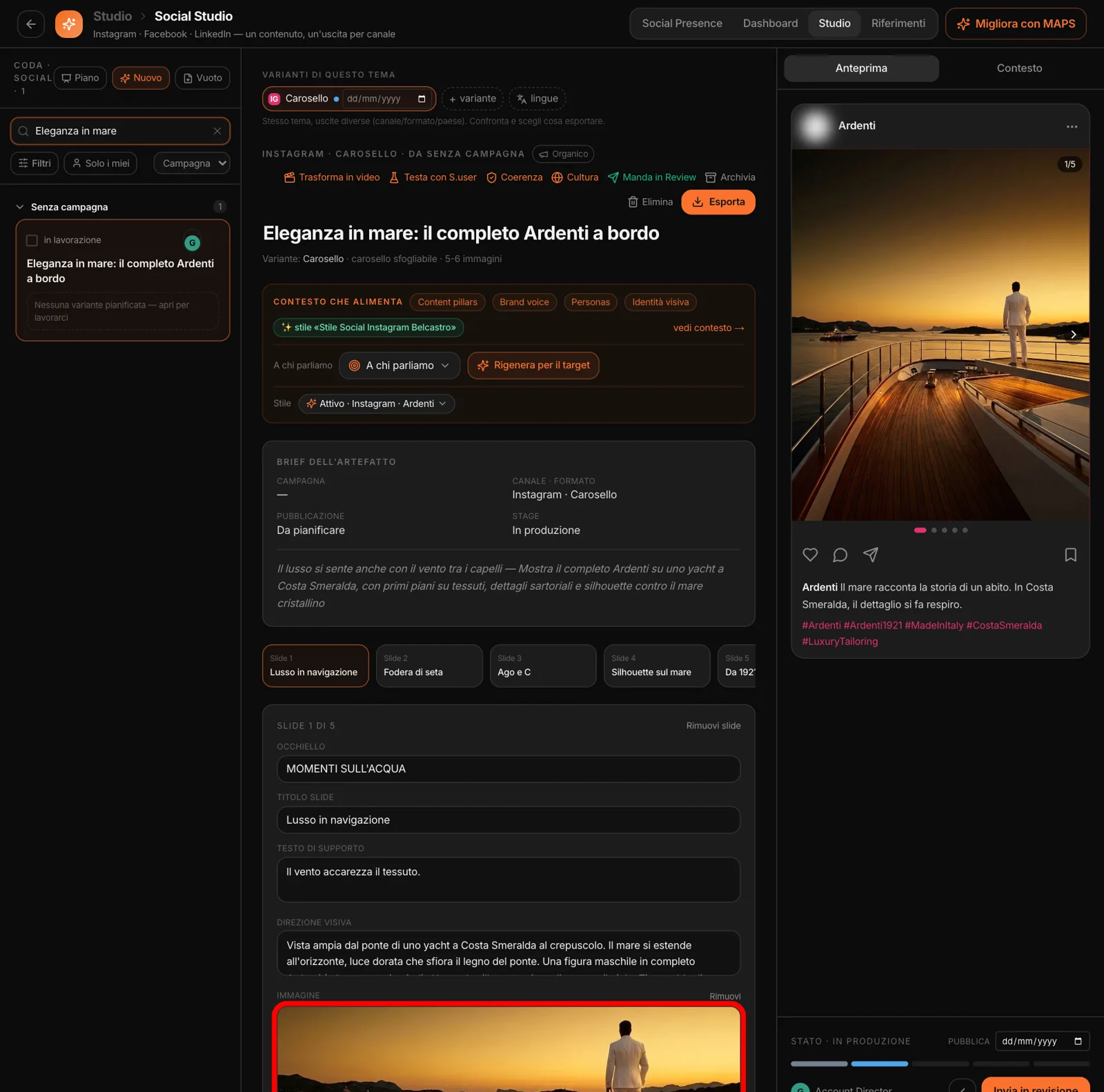 Il Social Studio: la coda per campagna, l’editor del carosello, l’anteprima