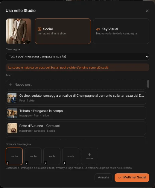 «Usa nello Studio»: un’immagine dello Studio Set va in un post Social, in un Key Visual, in un’email, in una pagina o in un video