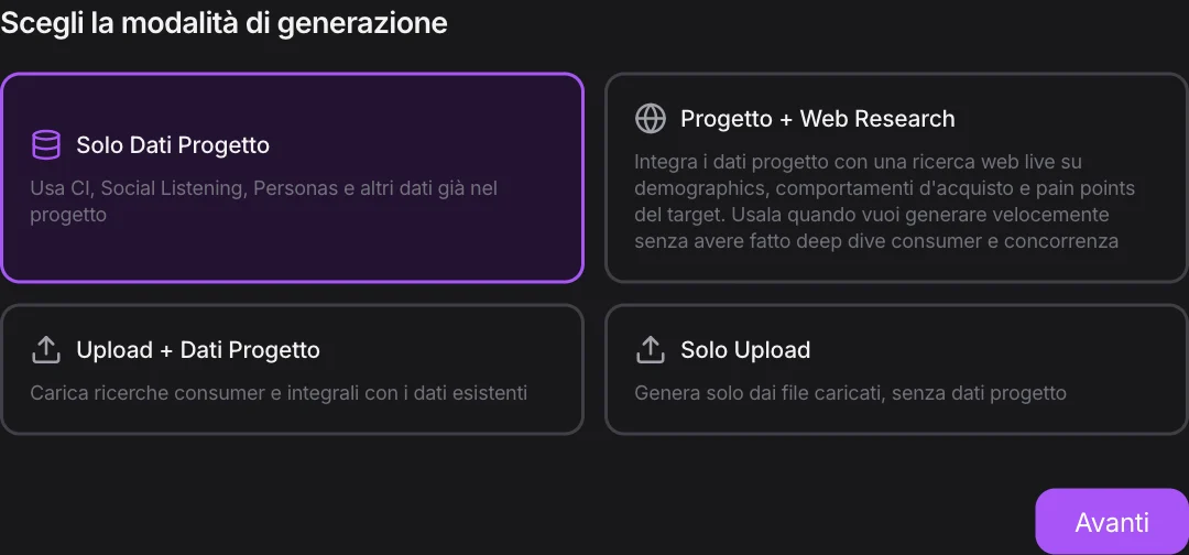 La scelta della base: dati del progetto, web, upload
