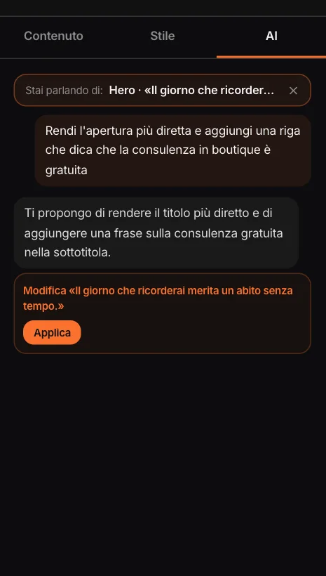 Il copilota sulla sezione d’apertura: la richiesta, la risposta, la proposta da applicare