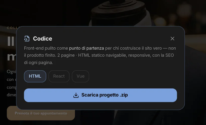 Codice: il progetto .zip in HTML statico