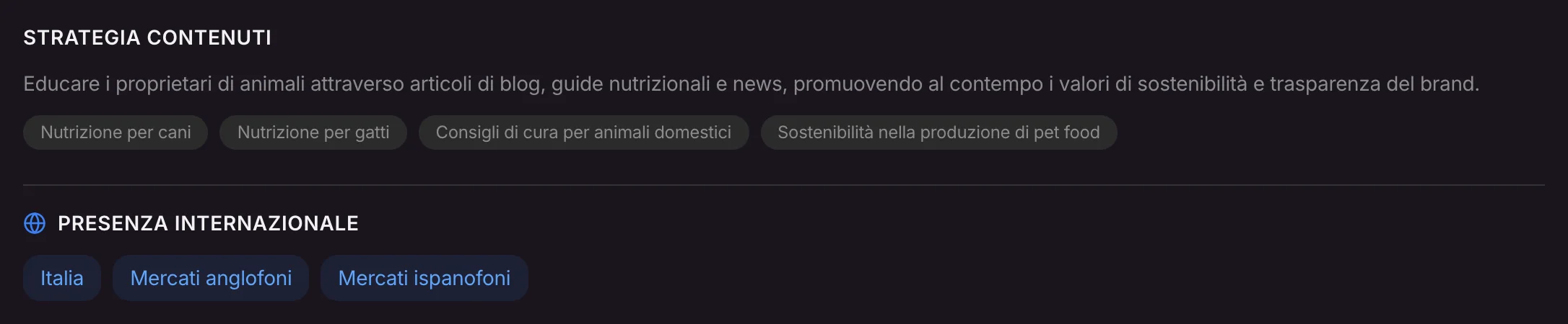 Strategia dei contenuti e presenza internazionale
