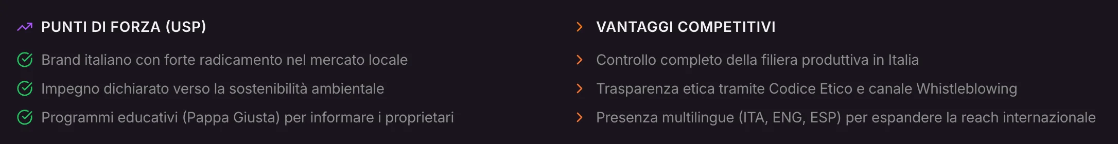 Punti di forza e vantaggi competitivi